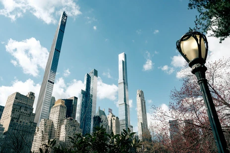 Central Park skyscrapers and gas lamp